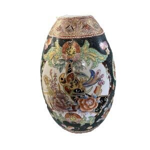 Vintage Large Gold Trim Satsuma Japanese Vase 11”x9”1